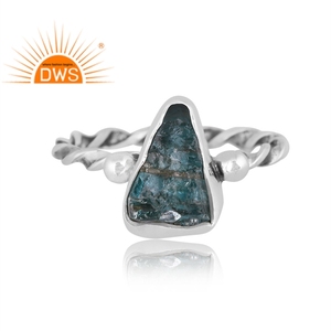 Best Selling Oxidized Sterling Silver Natural Apatite Gemstone Stackable <b>Ring</b> for Certified Bezel Setting Wedding Gift for Women - Product Image 2