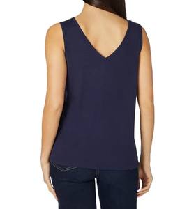 Vente en gros élégant débardeur d'entraînement pour femmes doux tissu jersey extensible col en V sans manches couleur bleue utilisation en extérieur confortable - Product Image 2