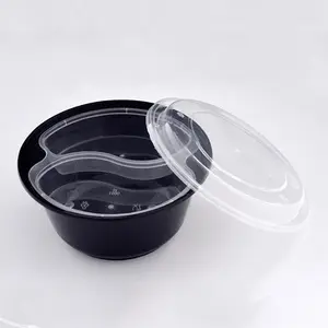 Disposable plastic bowls 2 Layer Round PP Plastic Soup Ramen Noodle Bowl Insert Tray with Lid