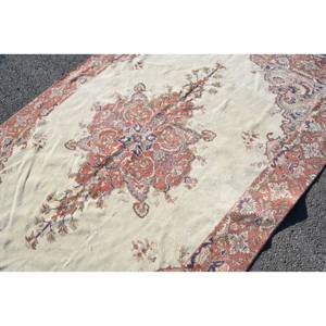 Vintage Turkish Rug Classic Red <b>White</b> 6.2 X 9.1ft Large Area <b>Wool</b> Latex Patchwork for Hallway Room Abstract Design for Teens - Product Image 5