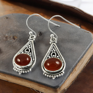 Pendientes colgantes de piedras preciosas de cornalina natural, Plata de Ley 925, joyería fina hecha a mano, diseño único, pendientes de gancho de gota para mujer - Product Image 3