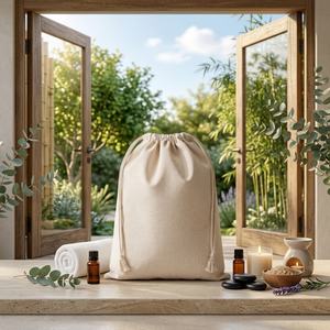 Sac en coton biologique biodégradable Priglob Exim 10x14 pouces avec cordon de serrage, 150 GSM, imprimé à l'écran pour l'emballage artisanal et les courses - Product Image 3