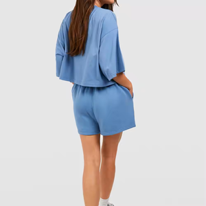 OEM vintage, confortable, coupe décontractée, ensemble pull, sweat-shirt et short pour femmes, tissu tricoté personnalisé imprimé pour l'automne/hiver - Product Image 3