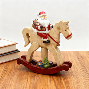 Adornos navideños <span class=keywords><strong>de</strong></span> resina Papá Noel en caballo mecedora Estatuilla <span class=keywords><strong>de</strong></span> arcilla <span class=keywords><strong>de</strong></span> madera Decoración navideña para el hogar Regalo <span class=keywords><strong>de</strong></span> vacaciones - Product Image 1