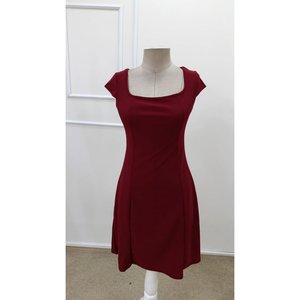 Robe courte en crêpe importé à manches courtes et col carré pour femme, 33582 - Product Image 5