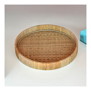 Bandejas redondas de madera de lujo hechas a mano de Vietnam Bandeja de servicio fácil de limpiar respetuosa con el medio ambiente con diseño de ratán para el hotel en el momento de la entrega - Product Image 1