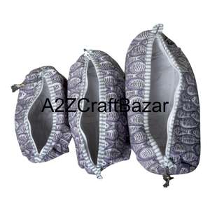 Pochette de voyage pour femme en coton écologique avec fermeture éclair de luxe pour sacs - Grandes, moyennes et petites tailles, design matelassé, imprimé à la main - Product Image 4