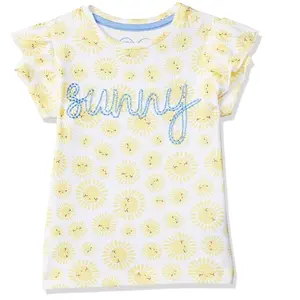 半白浅黄色阳光印花有机棉160gsm女童婴儿儿童t恤定制女童长袖t恤