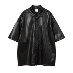 Men Solid Knitted Leather <b>Shirt</b> Button Front Short Sleeve Quick Dry Lightweight Stylish Streetwear Fashion <b>Shirt</b> for <b>Party</b> - Product Image 1