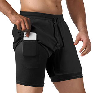 <b>Men's</b> Casual Solid Style 2-in-1 Workout Athletic Training Gym <b>Shorts</b> Mid Waist Elastic Closure Digital Outdoor Sports <b>Shorts</b> - Product Image 1