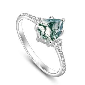 Jeulia Natural <b>Moss</b> <b>Agate</b> Pear Cut <b>Engagement</b> <b>Ring</b> 18K Gold Plated Sterling Silver Claw Inlay Fashion <b>Ring</b> - Product Image 2
