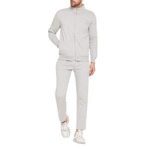 Ensemble de survêtement gris clair pour homme, veste à col montant zippée et pantalon de jogging en polaire, vêtements de sport décontractés chauds pour l'hiver, vêtements de sport pour la salle de sport - Product Image 1