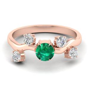 แหวนทองคำแท้ 14K ทรงกลมเจียระไนแบบบริลเลียนต์ ประดับพลอยมรกต 0.5 กะรัต พร้อมมอยส์ซาไนต์ สำหรับผู้หญิง ขายส่งเครื่องประดับ REYES Handmade - Product Image 5