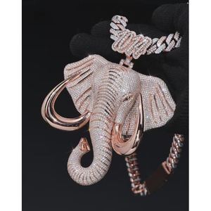 Pendentif rond en moissanite en forme de tête d'éléphant avec numéro personnalisé, breloques uniques et personnalisables - Product Image 1