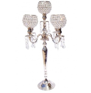 Nickel Plated Polished Aluminum Casting Silver <b>Candelabra</b> With Crystal Votives Handmade Candle Light Decoration in Christmas - Product Image 1