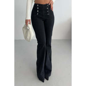 Multi-Button Spanish Jeans with Wide Leg Cut-Out Design Made From Denim <b>Fabric</b> - Product Image 4