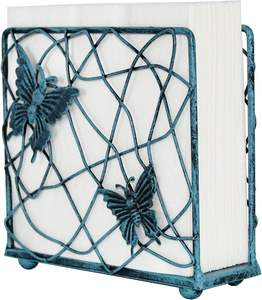 Porte-serviettes en métal de couleur bleue Design papillon élégant et durable et parfait pour la décoration de la maison ou du bureau garde les serviettes et est organisé - Product Image 1