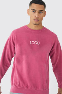 Sweat-shirt à col ras du cou unisexe 100% coton rose délavé à l'acide Sweat-shirt à capuche oversize à épaules tombantes avec pull lavé pour l'hiver - Product Image 3