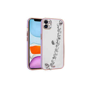 Coque de luxe lilas pour iPhone 11, design en silicone diamanté avec protection de l'appareil photo et dragonne - Product Image 1