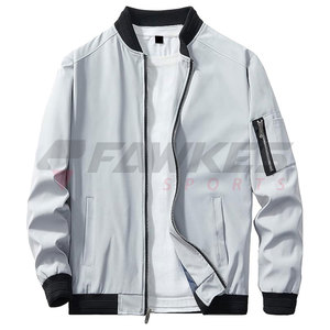 แจ็กเก็ตบอมเบอร์ระบายอากาศได้ดีของผู้ชายแจ็กเก็ตนักบินซิปสีพื้นลำลองสำหรับผู้ชาย - Product Image 1