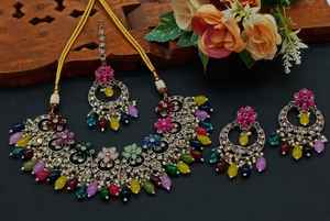 Conjunto de joyas chapadas en oro Kundan tradicional indio y conjunto de collar de cobre para mujeres y niñas accesorios indios joyería Mujer - Product Image 3