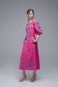 ชุดเดรสสตรีแขนยาวสไตล์ยูเครนชุดเดรสแต่งจีบผ้าลินินปักลายด้วยเข็มขัด - Product Image 2