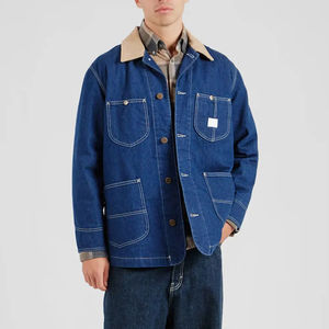 เสื้อแจ็คเก็ตเดนิมผู้ชายสั่งทำพิเศษสำหรับฤดูหนาว ผ้าฝ้าย 100% สไตล์ไฮสตรีท คอตั้ง ปักโลโก้ด้านหน้า ล้างแบบวินเทจ - Product Image 5