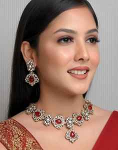 Ensemble de collier à polki de créateur de luxe victorien avec boucles d'oreilles assorties bijoux de mariée en laiton polonais pour mariages et fêtes - Product Image 3