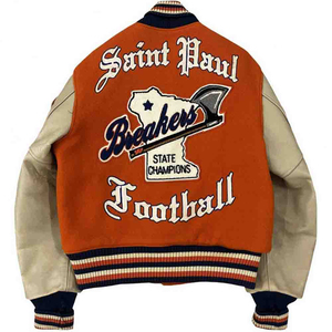 Chaquetas de alta calidad para hombre, chaqueta para hombre, estilo universitario, lana, Varsity, Mangas de cuero de retazos personalizadas, chaqueta de Saint Paul Letterman - Product Image 5