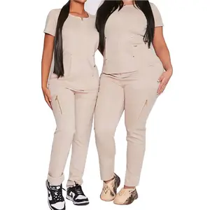 간호사 유니폼 조거 스판덱스 스트레치 지퍼 스크럽 도매 맞춤 장착 여성용 패션 여성용 의료 유니폼