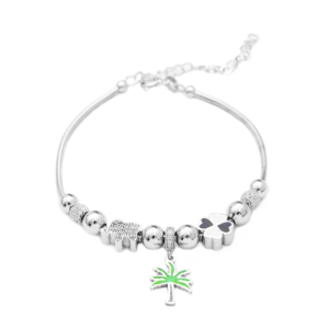CZ piedra elefante verde esmalte palmera y negro blanco esmalte trébol encanto pulsera venta al por mayor 925 joyería fina de plata esterlina - Product Image 1