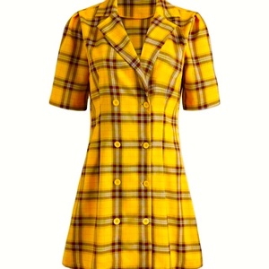 Mono de manga larga a cuadros florales de algodón para mujer, apliques bordados con botones informales de invierno, decoraciones con cuentas, más disponibles-XS - Product Image 1