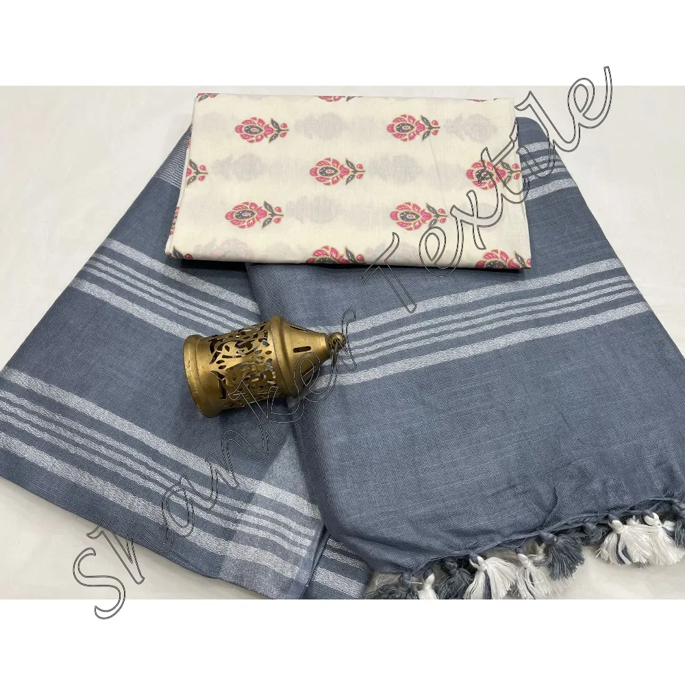 Schöne Leinen Sari gedruckt ungestickt schöne Baumwolle Bluse Stück von ethnischen Kleidung ethnischen Kleidungs stück Party Wear Designer