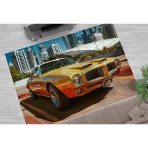 Alfombra Amarilla con Diseño de Auto Pontiac: Alfombra Decorativa de Estilo Vintage, Alfombra Delgada No Tejida - Product Image 1