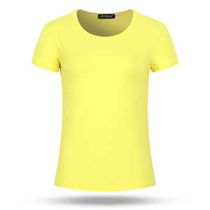 Vente chaude à manches courtes été femmes hauts col rond 90% coton 10% Spandex haute élastique mince femmes T-shirts - Product Image 6