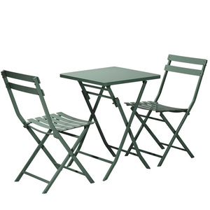 Set di 3 Pezzi Tavolo e Sedie Pieghevoli da Bistrot per Esterni, Arredamento da Giardino per Prato, Cortile, Balcone, Verde - Product Image 4
