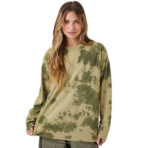Mejor diseño y venta al por mayor de alta calidad de manga larga de gran tamaño O cuello mujeres Tie Dye camiseta para damas con servicio OEM - Product Image 1