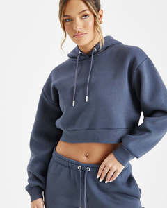 Venta al por mayor de logotipo personalizado de alta calidad de las mujeres Crop 100% algodón chaqueta con capucha chándal con hombro hacia abajo superior e inferior Jogger - Product Image 3