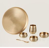 Service de table en cuivre Kansa pour hôtel et restaurant, incrustation dorée, classique, moderne, durable, écologique, réutilisable, passe au lave-vaisselle