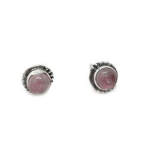 Cabochon rond Rose Quartz Gemstone Stud Boucle d'oreille 925 Sterling Silver Bezel Setting Fashionable Silver Plated pour les femmes - Product Image 3