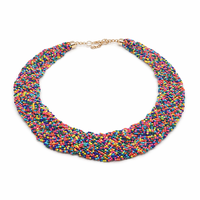 Kalung Gaya Bohemian Lebar dengan Manik-manik Elegan Berwarna-warni untuk Wanita Kalung Kepang Tebal