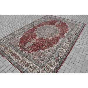 Alfombra turca extragrande de 7.3x11.6 pies, alfombra vintage, alfombra de lana con motivos de plantas y árboles en rojo y azul - Product Image 2