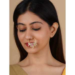 Anillo de Nariz de una Sola Pieza con Cierre a Presión, Chapado en Oro Rosa, Jadau Kundan, MNTH198WP, Joyería Elegante para Mujer - Product Image 2