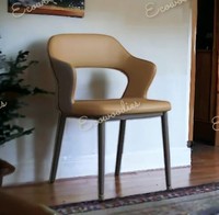 Chaise de café confortable en bois massif de style mid-century pour salle à manger, avec coussin en tissu bouclé