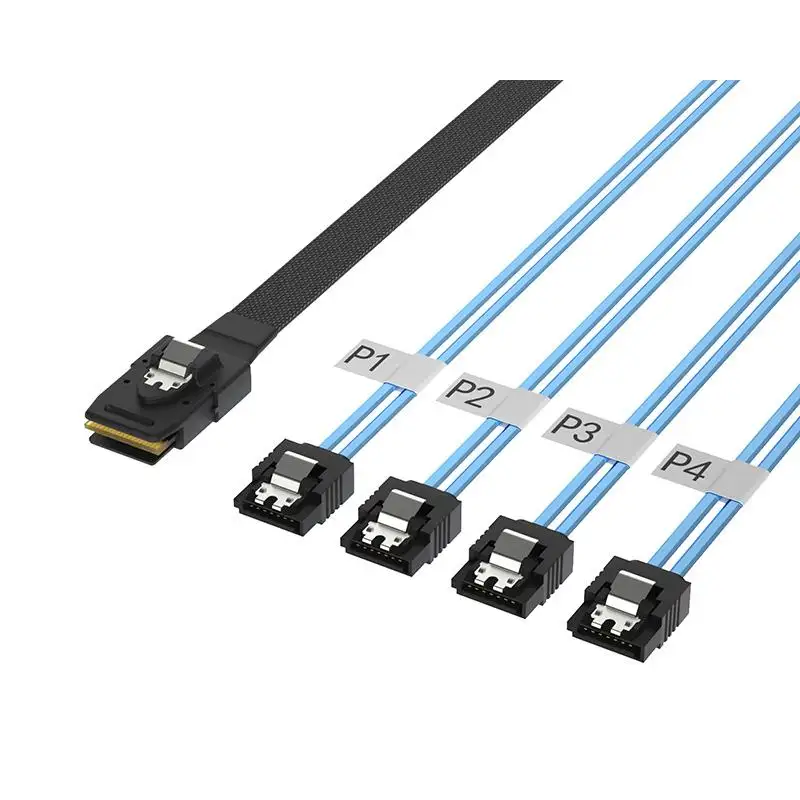 كابل SAS صغير متطور من مصنع إلى QSFP داخلي SAS صغير SFF-8087 36P إلى 4x 7P SATA، من مستقيم إلى مستقيم