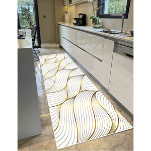 Alfombra Estampada con Rayas Doradas - Diseño Moderno, Elegante y de Lujo, con Pelo Suave - Product Image 4