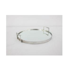 Plateau en métal de forme ronde et en verre miroir avec finition argentée utilisé pour l'accessoire de vaisselle pour la maison et l'hôtel - Product Image 1