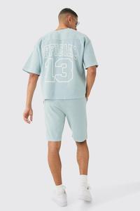 Tasa de fábrica, nuevo logotipo personalizado, camiseta de manga corta lavada acanalada de peso pesado y conjunto corto, ropa deportiva fina de secado rápido para hombre - Product Image 3