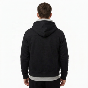Sweat-shirt surdimensionné en coton Y2K pour homme, personnalisé, noir et gris, à double capuche, fermeture éclair intégrale, brodé, écologique, style streetwear, poids lourd - Product Image 4