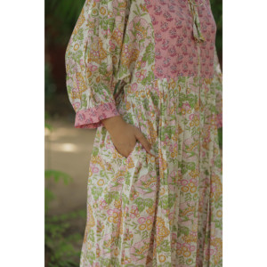 Vestido Midi de Algodón para Mujer, Estampado Floral a Mano, Estilo Boho Chic, Vestido Largo con Mangas Largas y Bolsillos, Sostenible, Ideal para el Día a Día - Product Image 5
